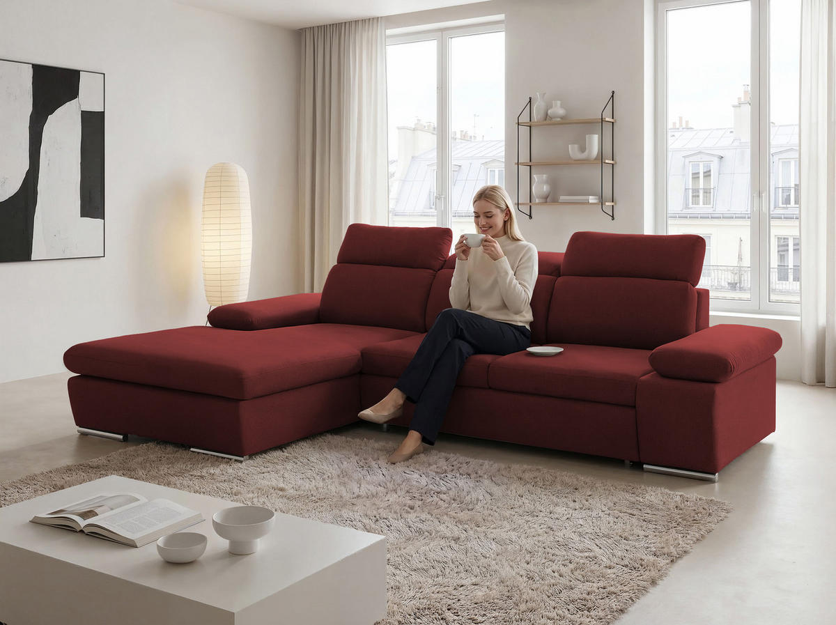 ECKSOFA PABLO mit Schlaffunktion und Bettkasten Rot - Rot, Holzwerkstoff/Kunststoff (250/90cm) - Idohome