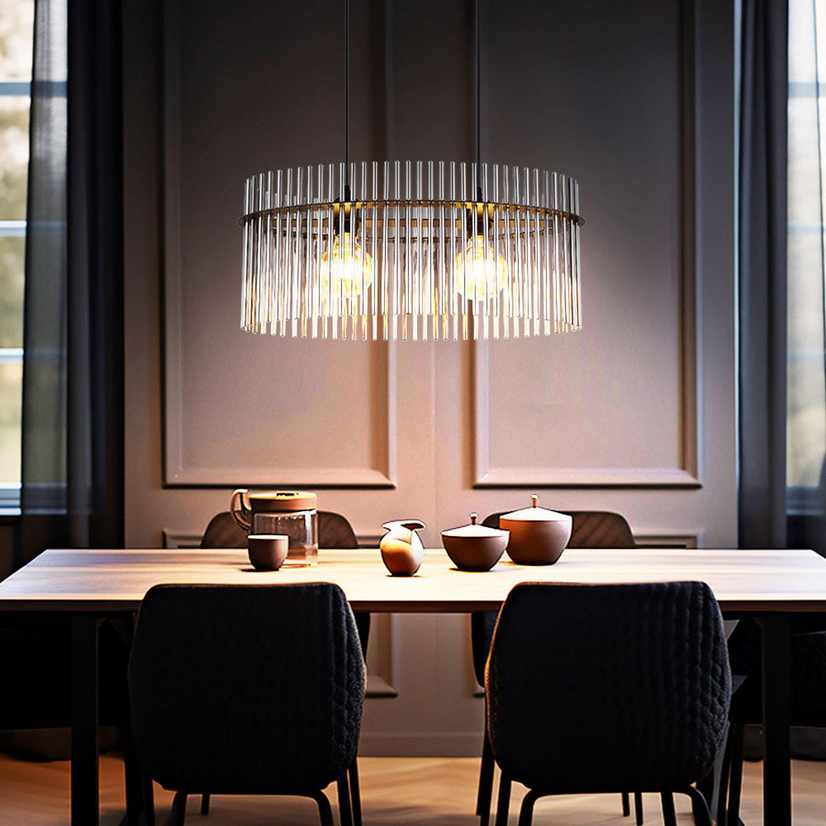 LED HÄNGELEUCHTE Glasstäbe Grau Schwarz Matt - Grau, Glas (60/23/140cm) - Globo Lighting