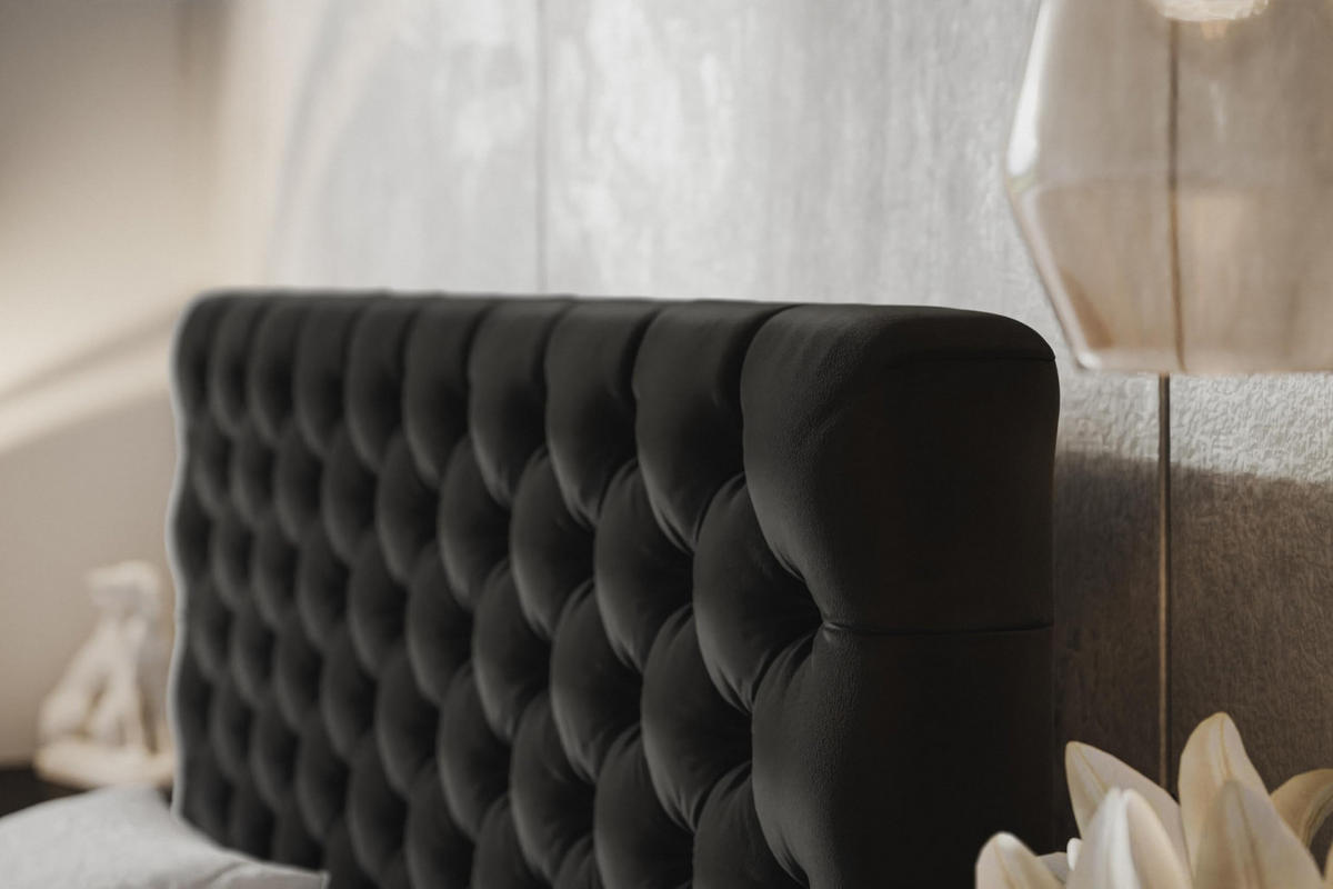 BETT 180x200 - Polsterbett mit Bettkasten und Holzrahmen - Elegant Betten - Weicher Jasminstoff - Kollektion Miami, Schwarz - AlpiMeble - Schwarz, Holz/Kunststoff (180/200cm) - Alpi-Möbel