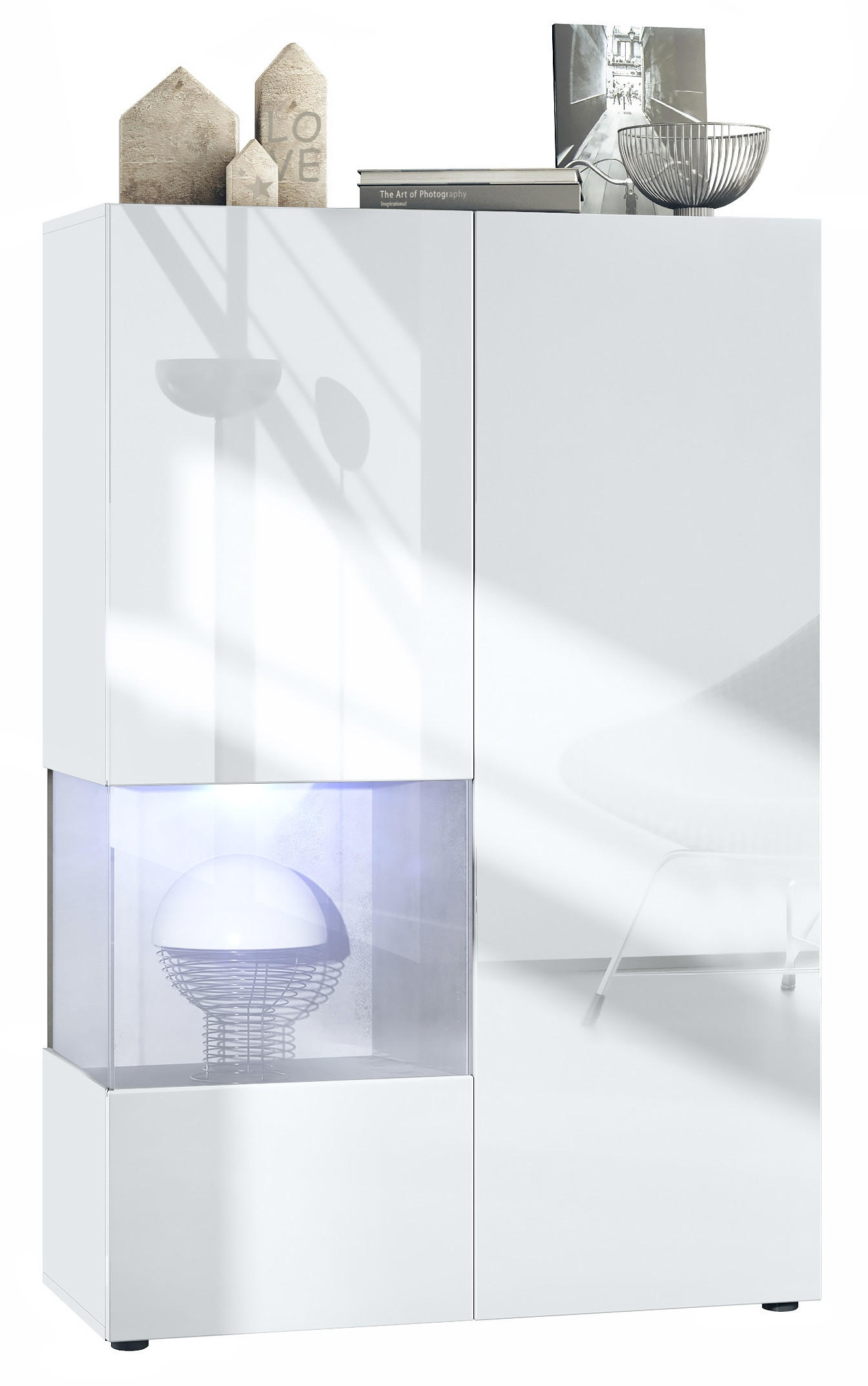 VITRINE Morena Einsatz in Beton Oxid Optik - Hellgrau, Holzwerkstoff (91.5/136.5/37cm) - Vladon