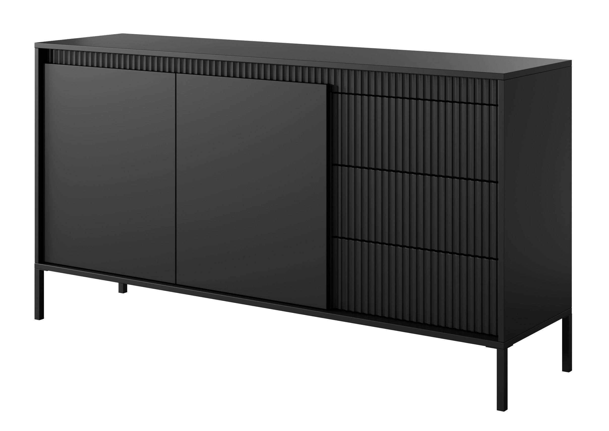 KOMMODE Schwarz 153 2D3S ENSO Gerillt - Schwarz, Holzwerkstoff (153.5/81.4/39.5cm) - Sepro Meble