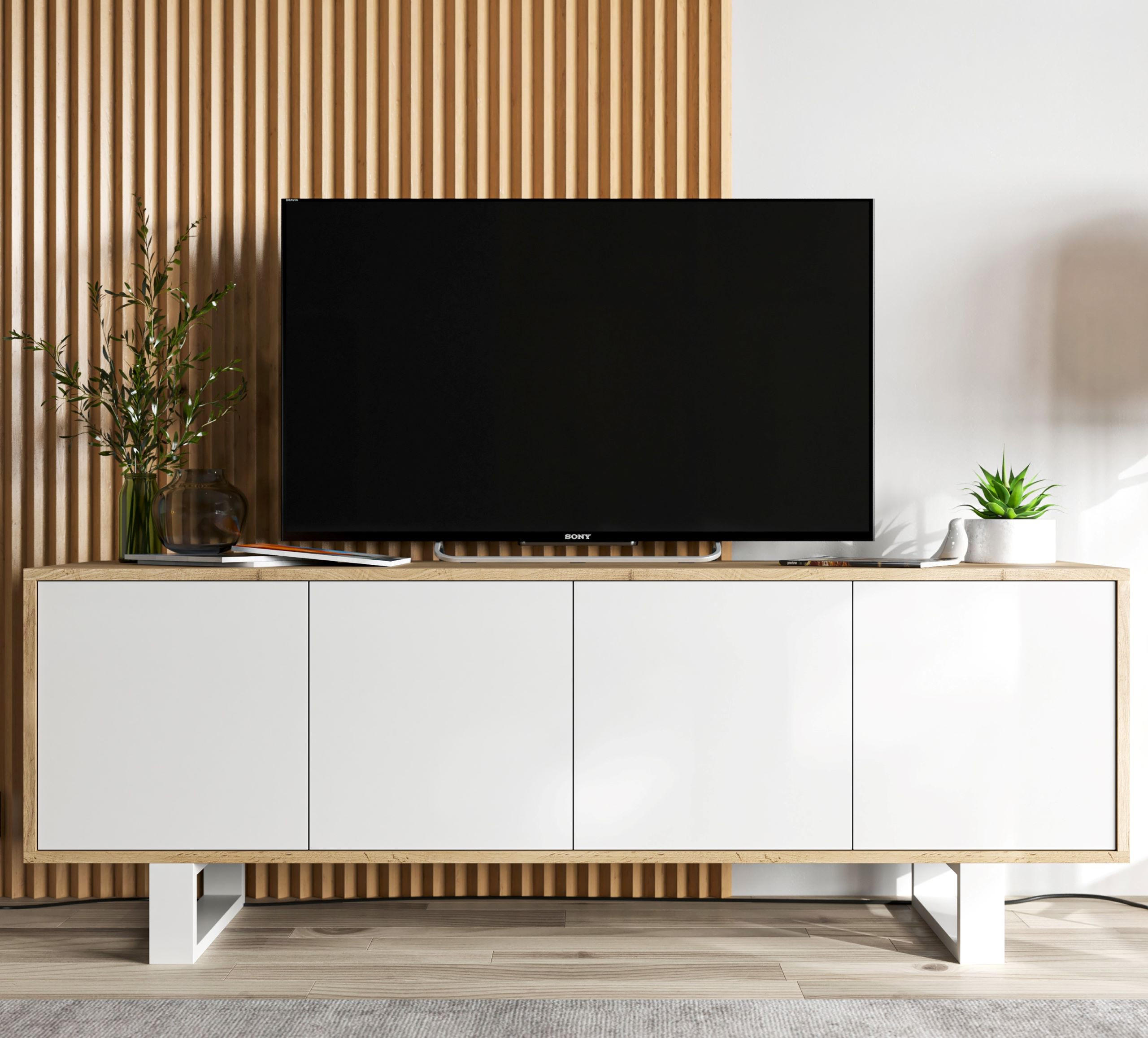 TV-SCHRANK Apollo2 Eiche wotan Weiß Matt mit Metallbeinen 150 cm - Weiß, Holzwerkstoff/Metall (150/53/35cm) - Meble Lindner
