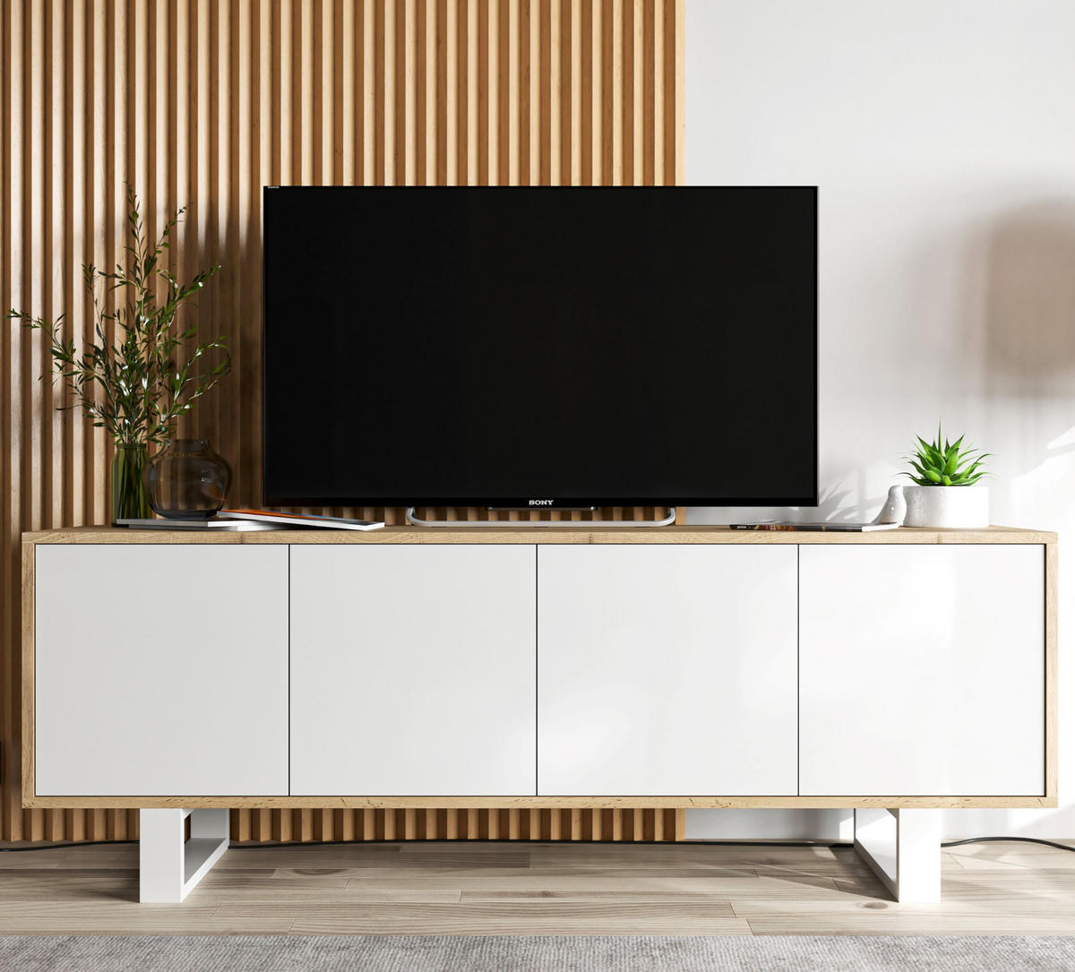 TV-SCHRANK Apollo2 Eiche wotan Weiß Matt mit Metallbeinen 150 cm - Weiß, Holzwerkstoff/Metall (150/53/35cm) - Meble Lindner