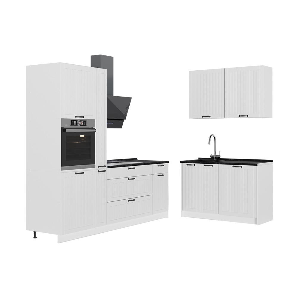KÜCHENZEILE Fame-Line, Weiß Landhaus/Weiß, 220 x 120 cm, AP Anthrazit - Weiß, Holzwerkstoff (220/206.8/60cm) - Vicco
