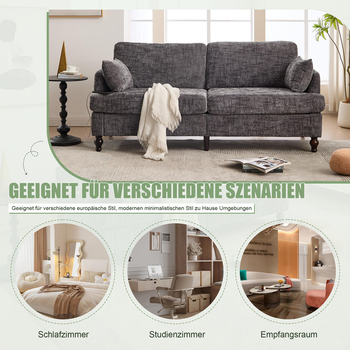 2-SITZER Sofa Chenille mit LED und USB-Anschluss 175/83/78 cm Grau - Grau, Textil (175/78/83cm) - Redom