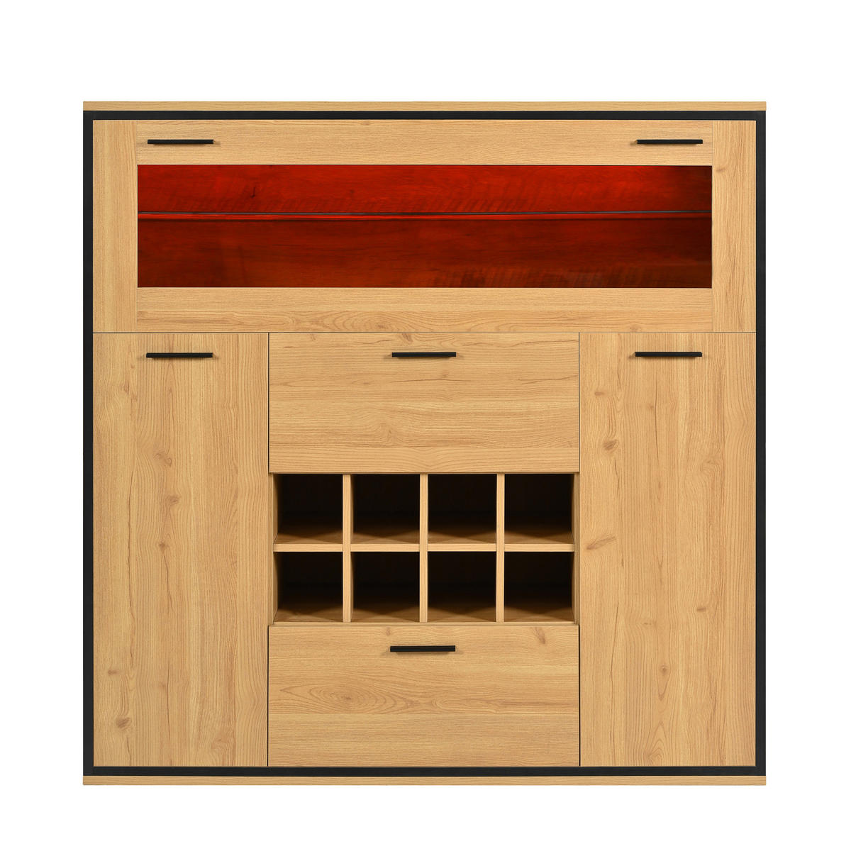 SIDEBOARD mit Weinregal 110 x 38 x 111 cm Holzoptik Schwarz - Braun, Holzwerkstoff (110/111/38cm) - Meubliv