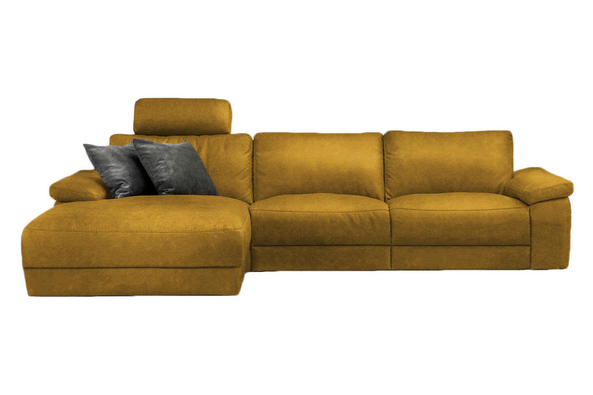ECKSOFA XL MOTOR. RELAXFUNKTION LOLA Gelb Webstoff - Gelb/Schwarz, Textil (304/178cm) - KAWOLA