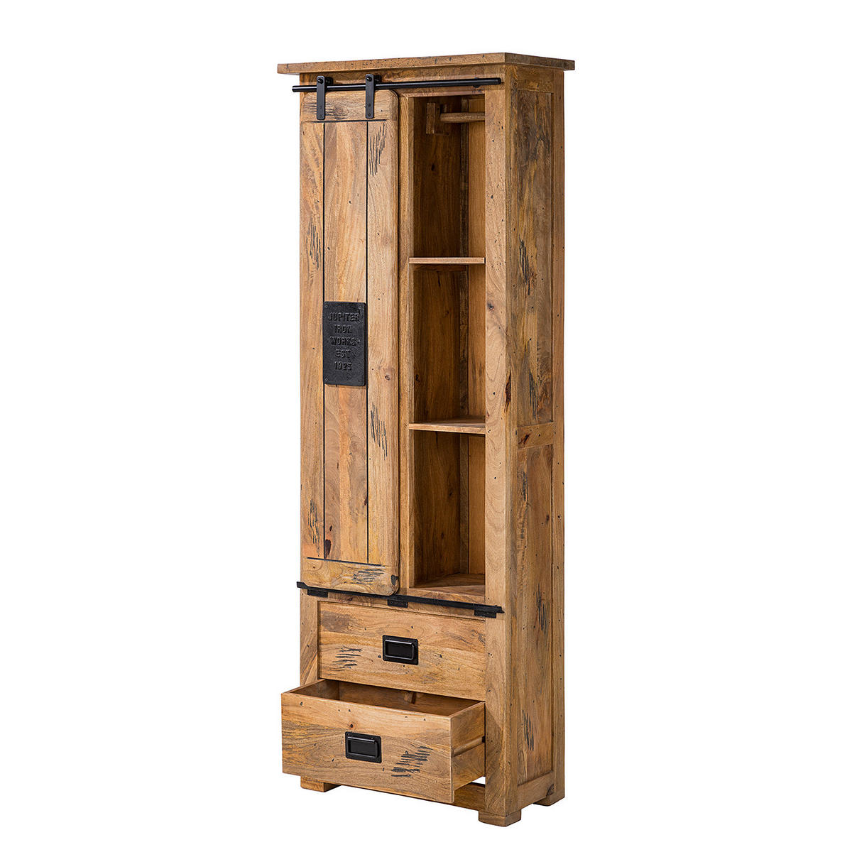 HOCHSCHRANK - Mango massiv / Eisen - Mango / Schwarz - Braun, Holz/Metall (70/195/35cm) - home24