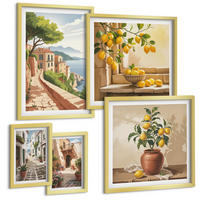 BILDER SET 5er Set - 50x50 cm & 20x30 cm & 40x60 cm Goldrahmen - Hütten am Bergsee Łódź - Goldfarben, Kunststoff (40/60cm) - TULUP
