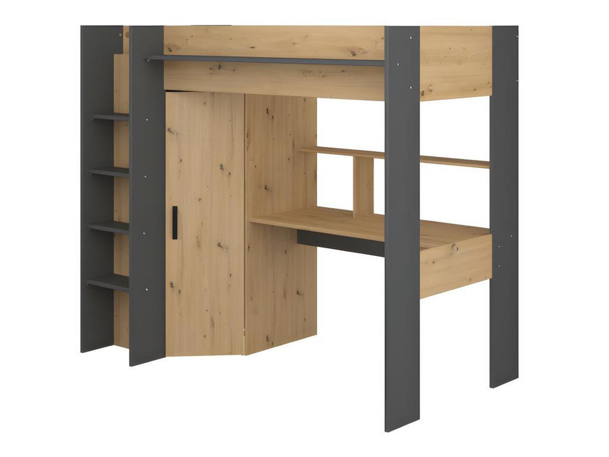 HOCHBETT Heavy 1 von Parisot Jugendbett 90 x 200 cm in Artisan Eiche und Schwarz komplett Set - Braun, Holz/Holzwerkstoff (90/200cm) - Vente-Unique