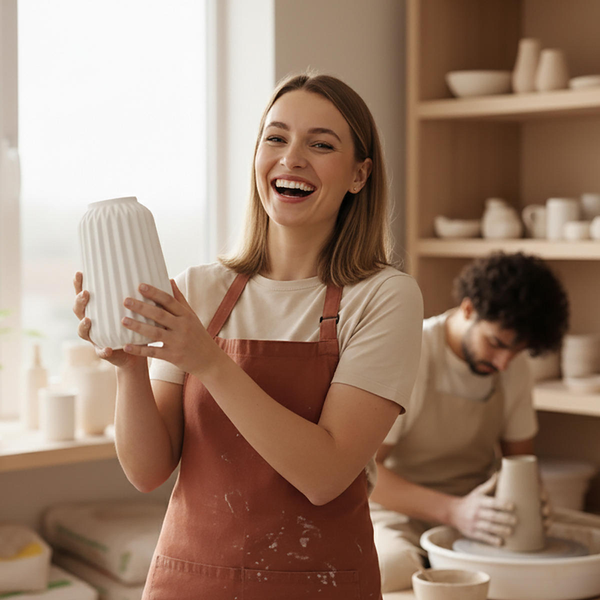 SADA váz - biela, keramika (20cm) - Relaxdays