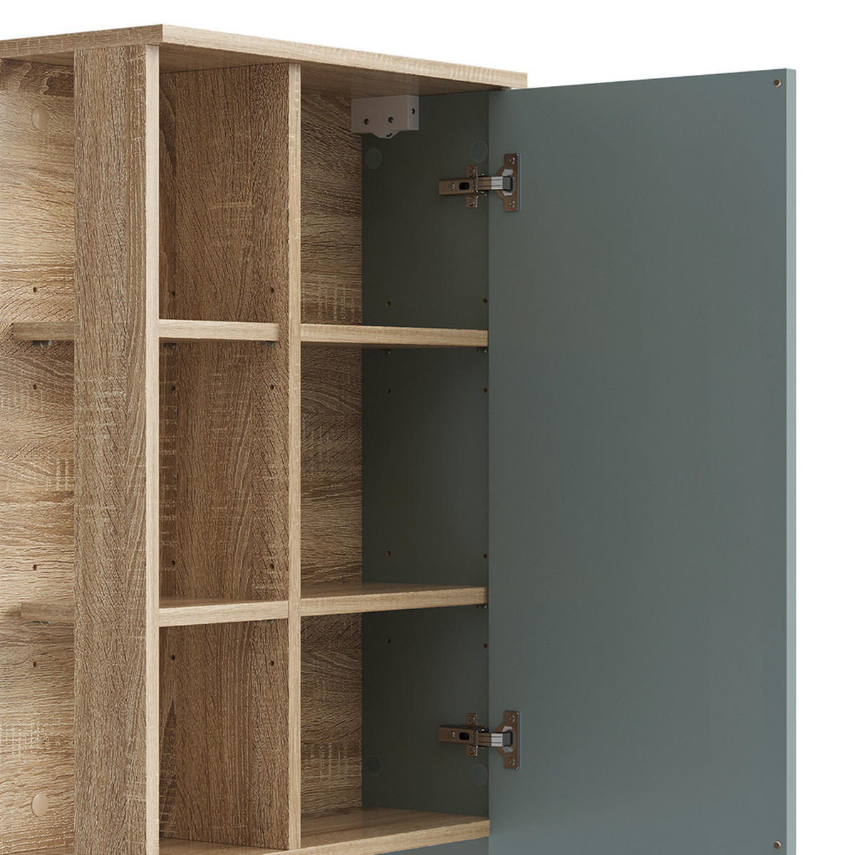 BADSCHRANK Karen Blau-Grau 50 x 75 cm mit Tür und offenen Fächern - Dunkelblau/Sonoma Eiche, Holzwerkstoff (50/75/20cm) - Vicco