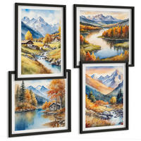 BILDER SET 4er Set - 50x50 cm & 40x60 cm Schwarzer Rahmen - Herbstliche Naturlandschaften - Schwarz, Kunststoff (50/50cm) - TULUP