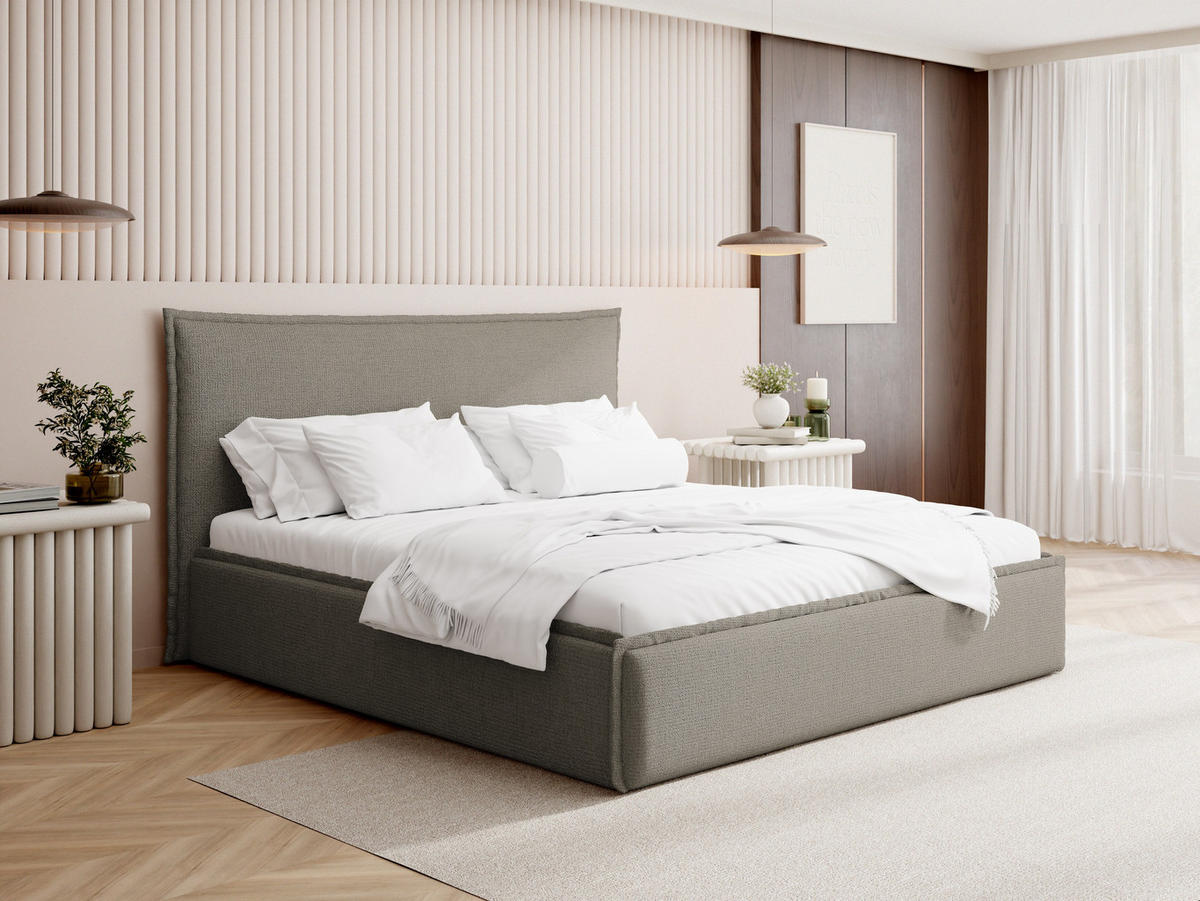 POLSTERBETT Pillow mit Bettkasten, Lattenrost & hohem Kopfteil in Taupe Chenille 120x200 cm - Taupe/Beige, Holz/Kunststoff (120/200cm) - WFL GROUP