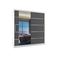 SCHWEBETÜRENSCHRANK Verona MBP, Weiß/Grau Matt, 158 cm, mit Spiegel - Grau, Holz (158/216/60cm) - B BELINI GROUP