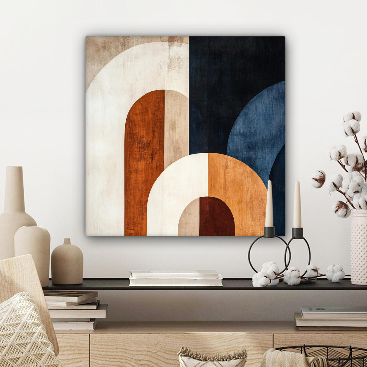 LEINWANDBILD Abstrakt - Formen - Dunkelblau Wandbild Wohnzimmer 50x50 cm - Cognac, Textil (50/50cm) - MuchoWow