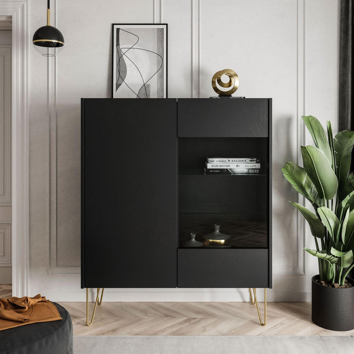 VITRINE EUPHORIA WT97 - Schwarz, Holzwerkstoff (97/122/37cm) - Lookway