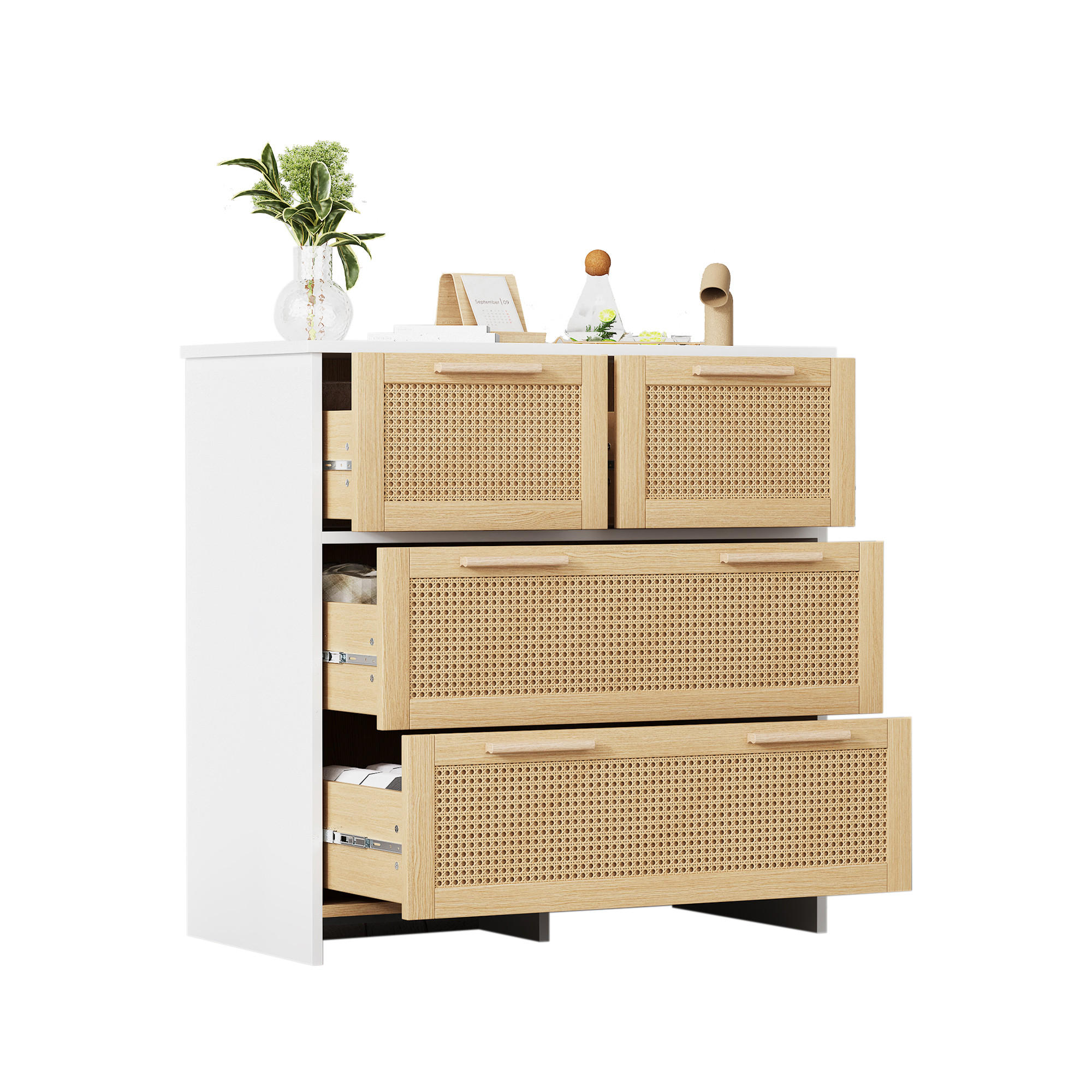 STILVORA KOMODA v přírodním dekoru a bílé se 4 zásuvkami, do obýváku, jídelny a předsíně, 80×38×80 cm