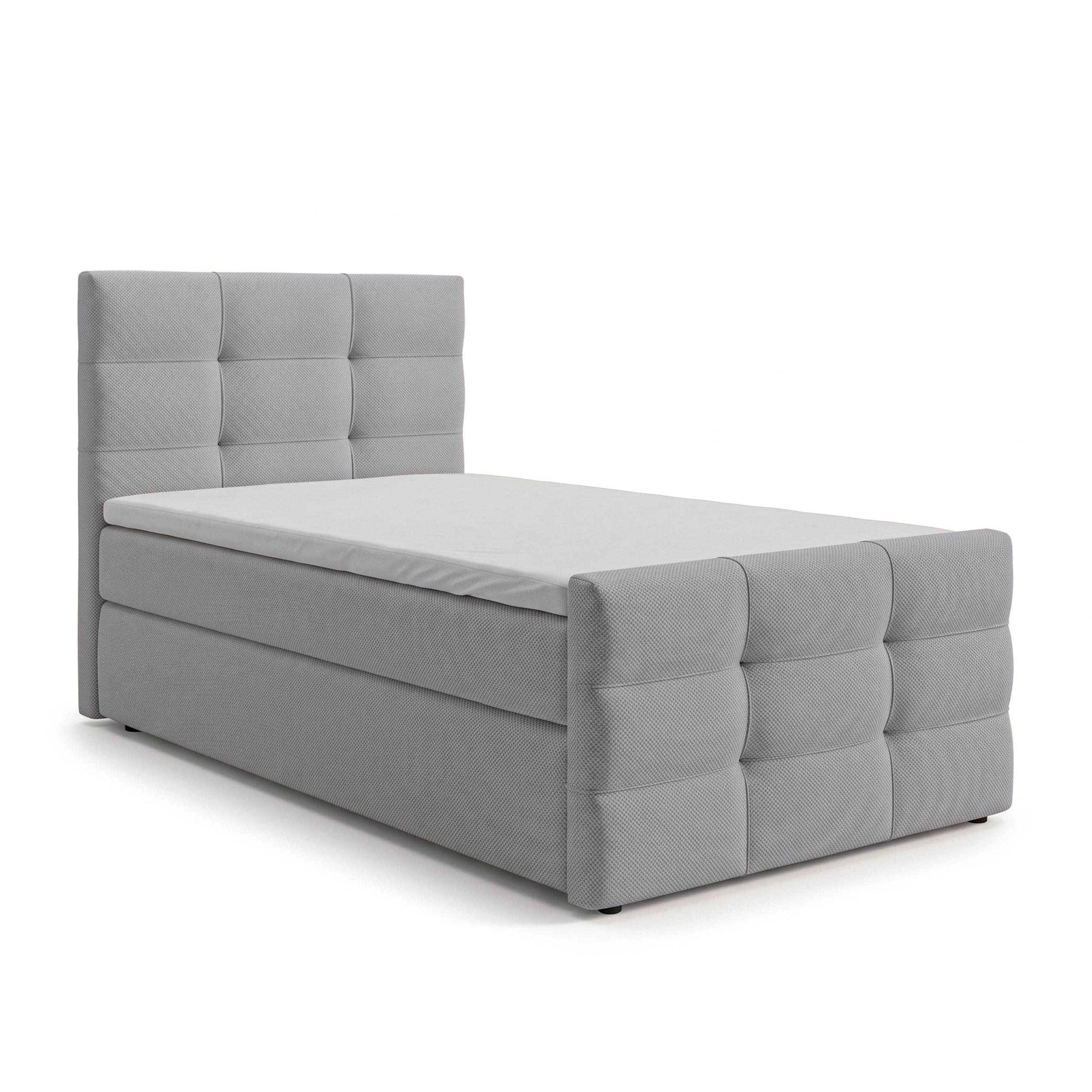 BOXBETT DEFNE 100x200 cm mit Fußteil und Matratze - Hellgrau + TOPPER - Hellgrau/Schwarz, Holz/Holzwerkstoff (100/200cm) - AX Living