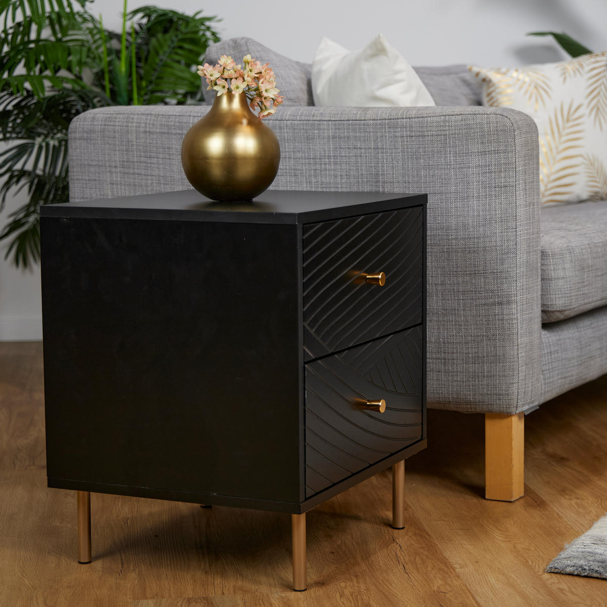 NACHTTISCH - Goldfarben/Schwarz, Holzwerkstoff/Metall (45/52/40cm) - Relaxdays