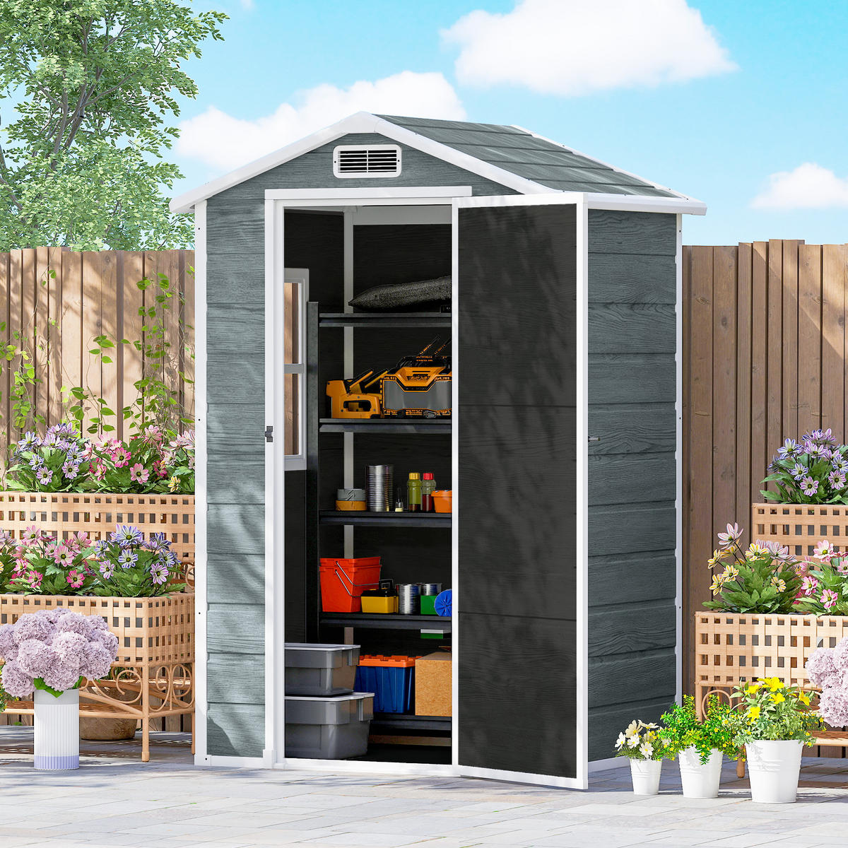 GERÄTESCHUPPEN Kunststoff Aluminium Grau - Grau, Kunststoff (104/196/128cm) - Outsunny