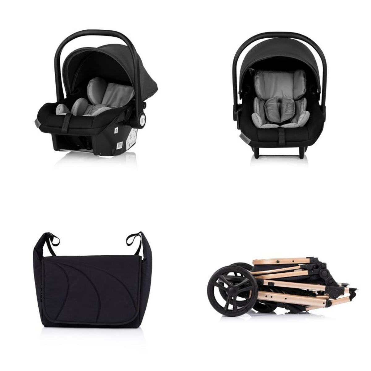 KOMBIKINDERWAGEN Amore 3 in 1 black Babyschale Adapter Wickeltasche Fußabdeckung - Schwarz, Metall (95/63/105cm) - Chipolino