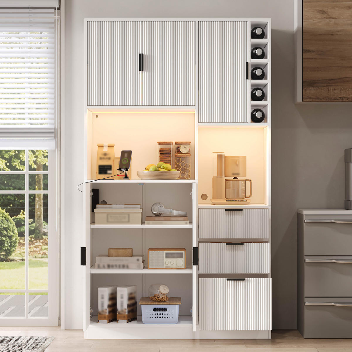 KÜCHENSCHRANK weiß aus MDF mit App-LED und integriertem Strommodul 105 × 40 × 180 cm - Weiß, Holzwerkstoff (105/180/40cm) - Luhomfu