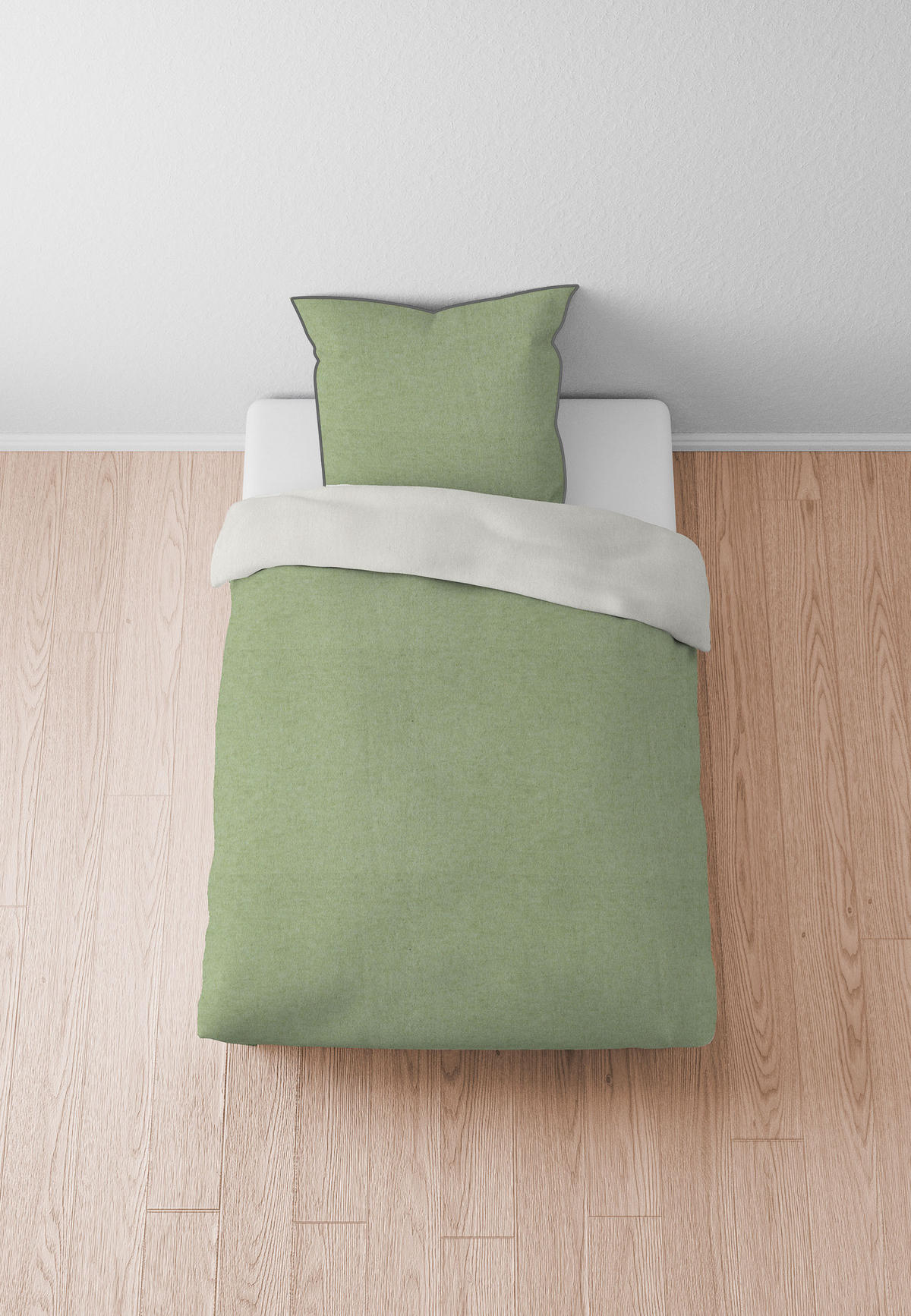 BETTWÄSCHE-GARNITUR Premium Biber Melange UNI pistaziengrün, 155x200 cm + 80x80 cm - Hellgrün, Textil (155/200cm) - biberna