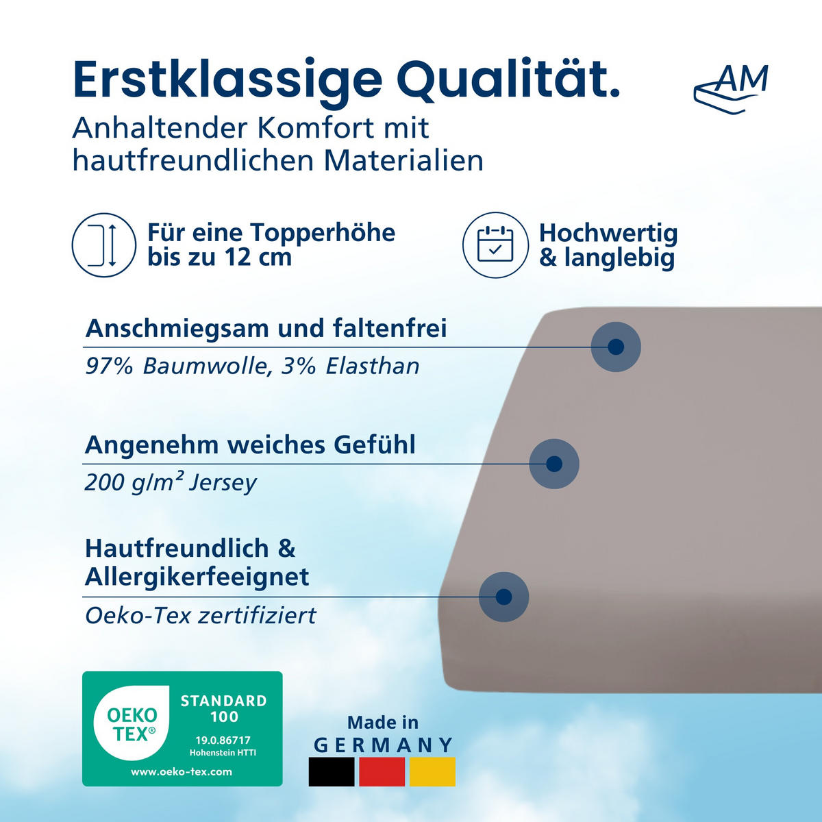 SPANNBETTLAKEN TOPPER 130/200/12 cm Taupe - Taupe, Textil (130/200cm) - AM Qualitätsmatratzen