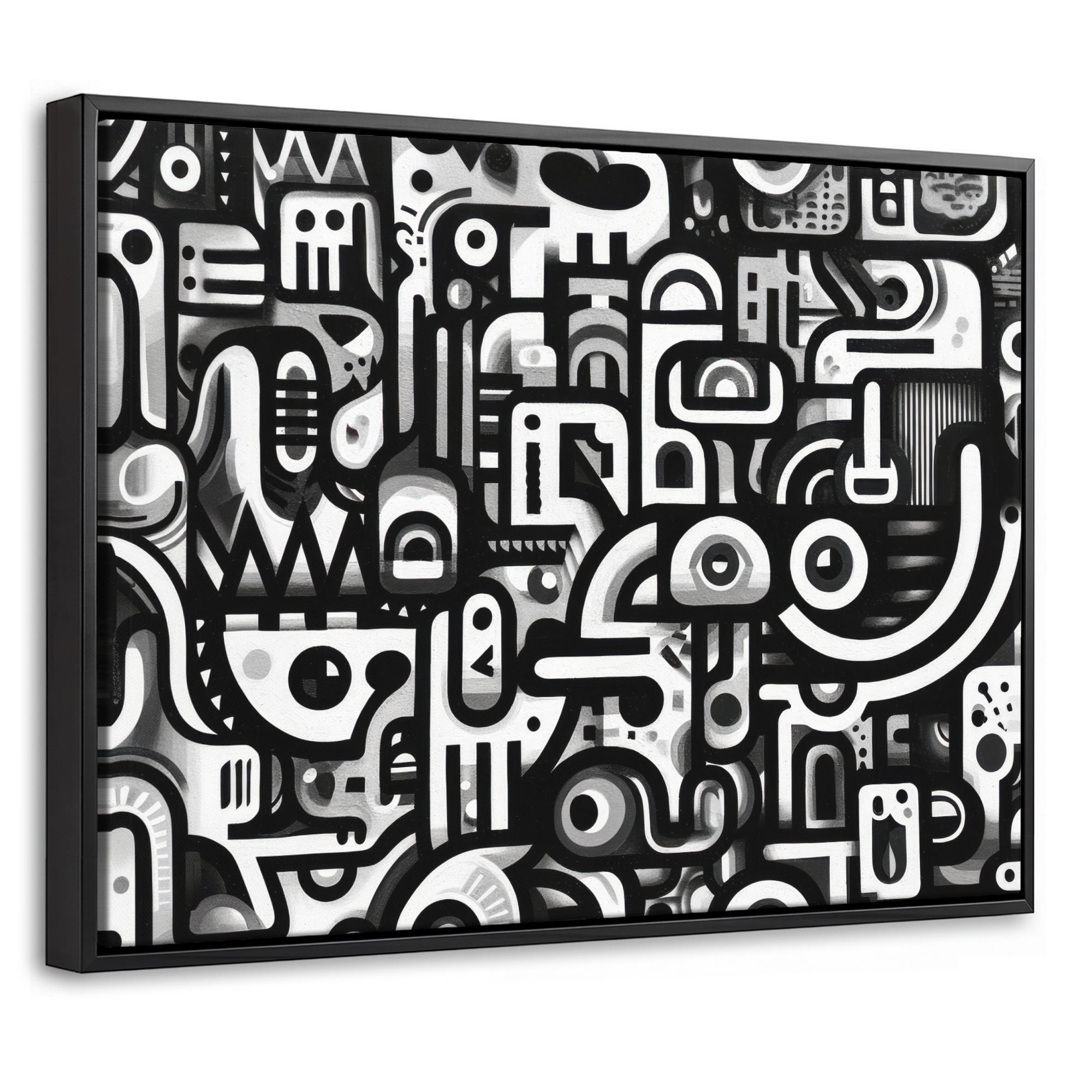 LEINWAND Bilder mit Rahmen - Symbole - Abstrakt - Grafik - Schwarz - 40x30 - Schwarz, Textil (40/30cm) - MuchoWow