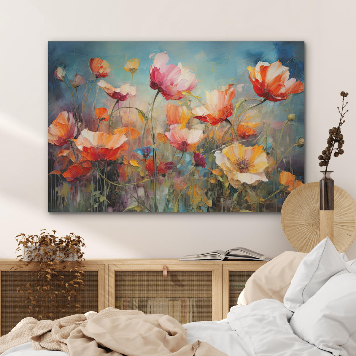 AKUSTIKBILD Blumen - Aquarell - Kunst - Botanisch - Natur Akustikpaneele 90x60 cm - Orange, Kunststoff (90/60/0.9cm) - MuchoWow