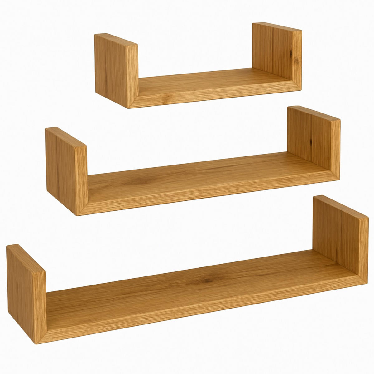 WANDREGAL Holzoptik Erlefarben 3er-Set U-Form 30/45/60 x15x10 cm - Erlefarben, Holzwerkstoff (60/10/15cm) - Begryf