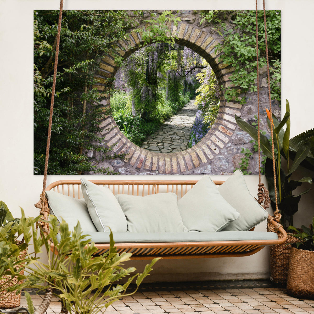 ZAHRADNÍ PLAKÁT Les - Kameny - Průhled - Stezka - Vistárie 180x120 cm - šedohnědá, plast (180/120/0.2cm) - OnlyWow
