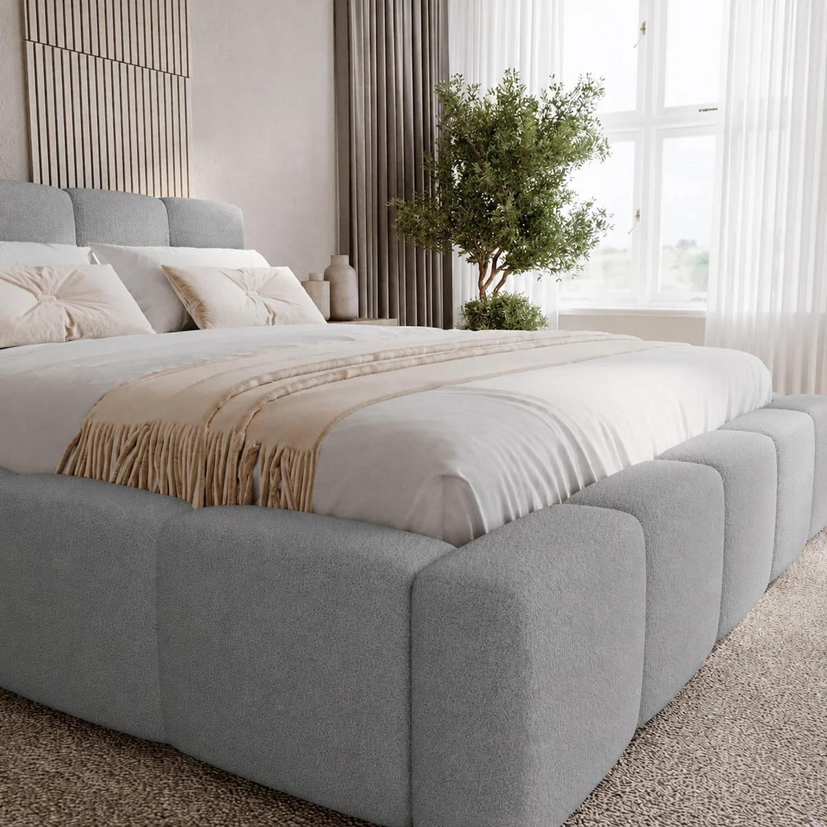 POLSTERBETT Palermo 200x200 cm mit Stauraum und elegantem Kopfteil - Holzrahmen, Velo Grau - Grau, Holz/Textil (200/200cm) - Chilly