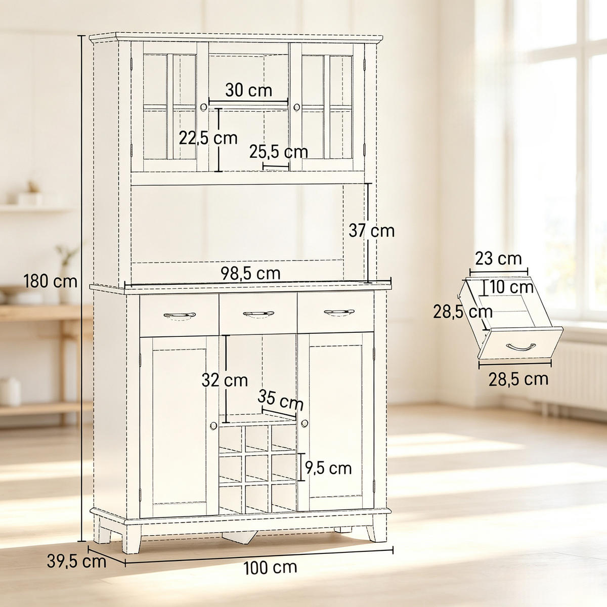 BUFFET DE-38826 100/39,5/180 cm RGB-LED und 9-fach Weinregal Weiß - Weiß, Holzwerkstoff (100/180/39.5cm) - ComfortXL