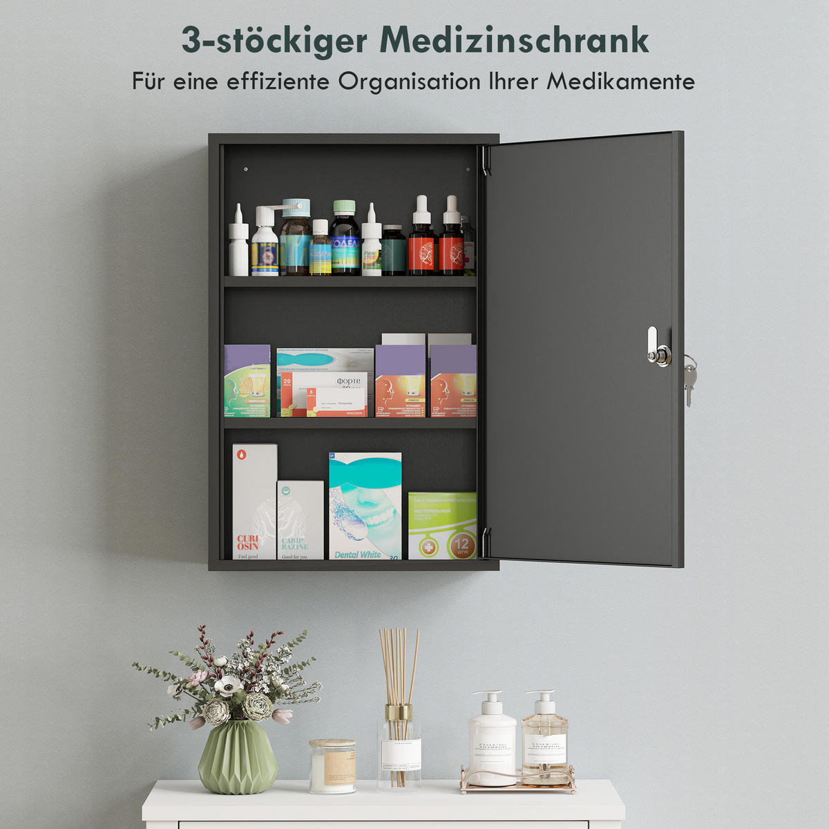 MEDIZINSCHRANK Metall Schwarz - Schwarz, Metall (18/60/40cm) - Kleankin