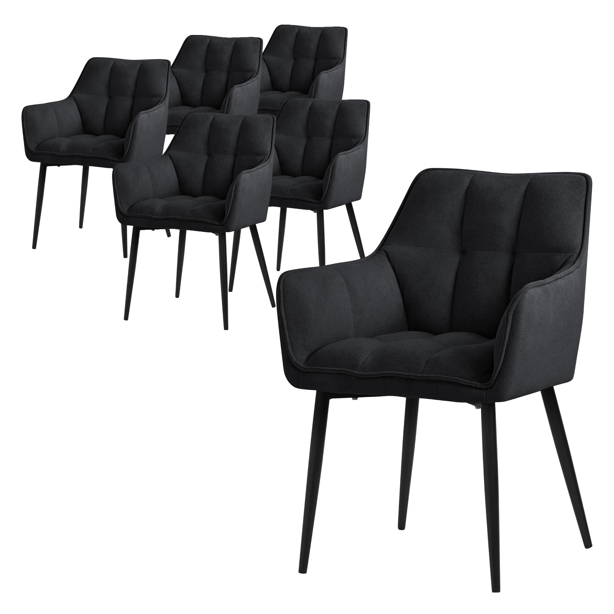 ML-DESIGN JÍDELNÍ ŽIDLE, SADA 6 KS, černá froté látka