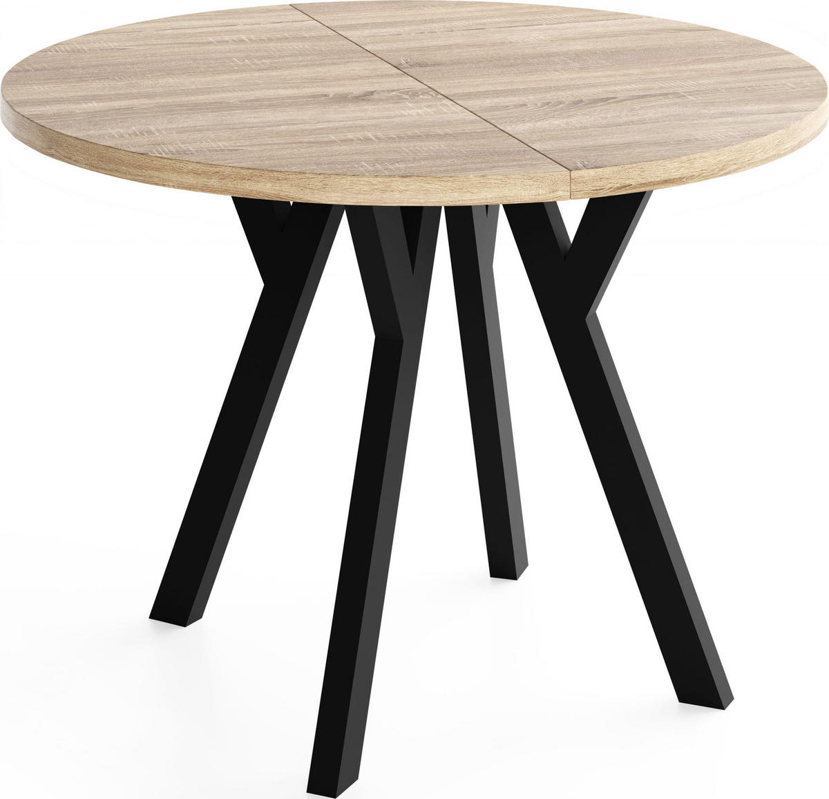 ESSTISCH Vero rund ausziehbar verlängerbar, Eiche Sonoma Hellbraun 90-190/90/77 cm - Schwarz/Sonoma Eiche, Holz/Holzwerkstoff (90/90/77cm) - WFL GROUP
