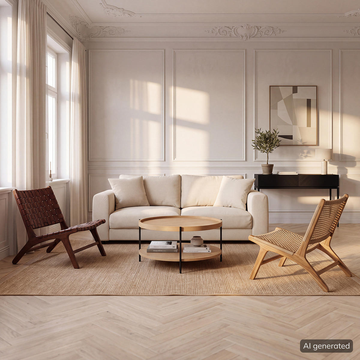 2,5-SITZER SOFA - Beige/Schwarz, Holz/Kunststoff (182/79/106cm) - home24