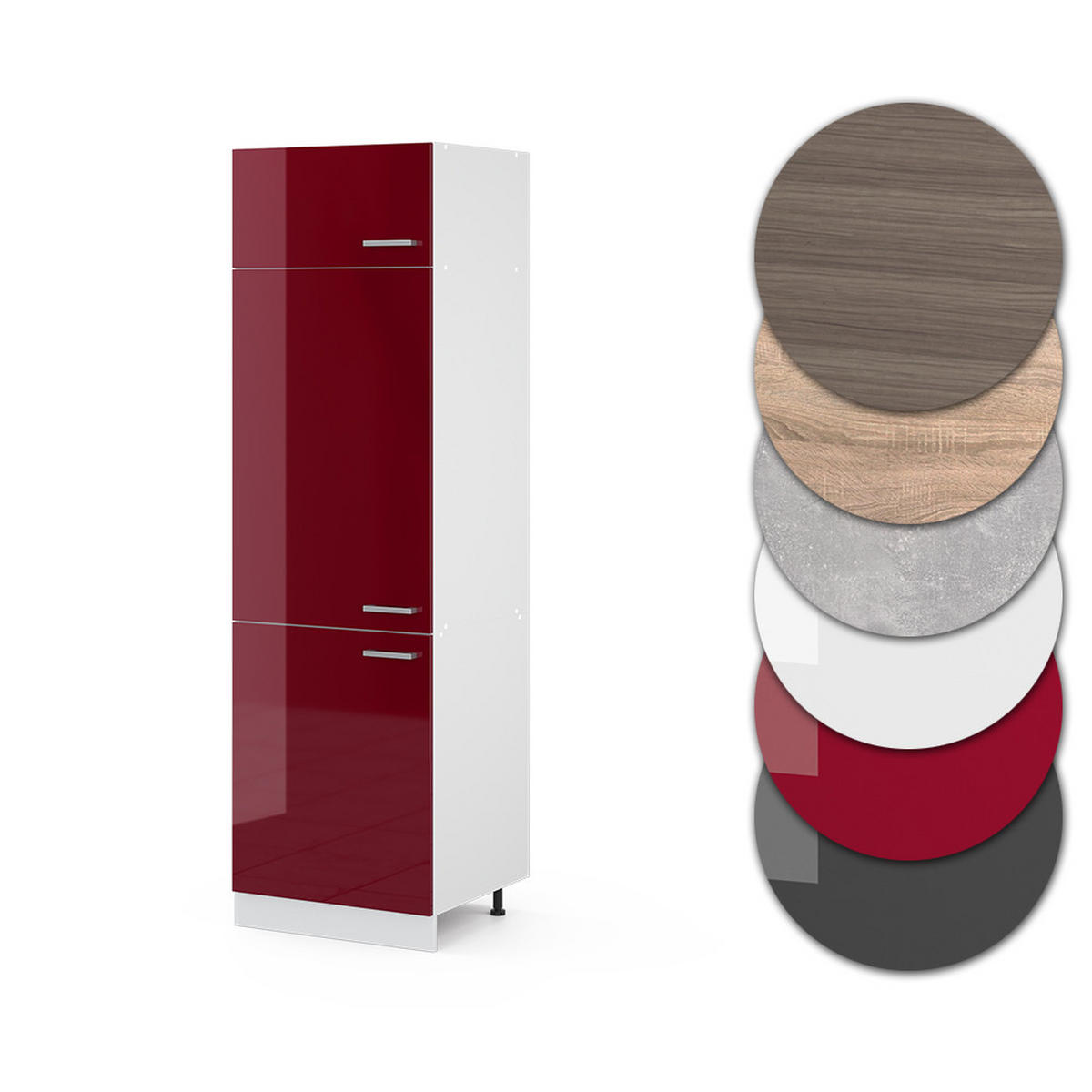 KÜHLUMBAUSCHRANK R-Line Rot Hochglanz 60 cm - Rot/Weiß, Holzwerkstoff (60/206.8/57cm) - Vicco