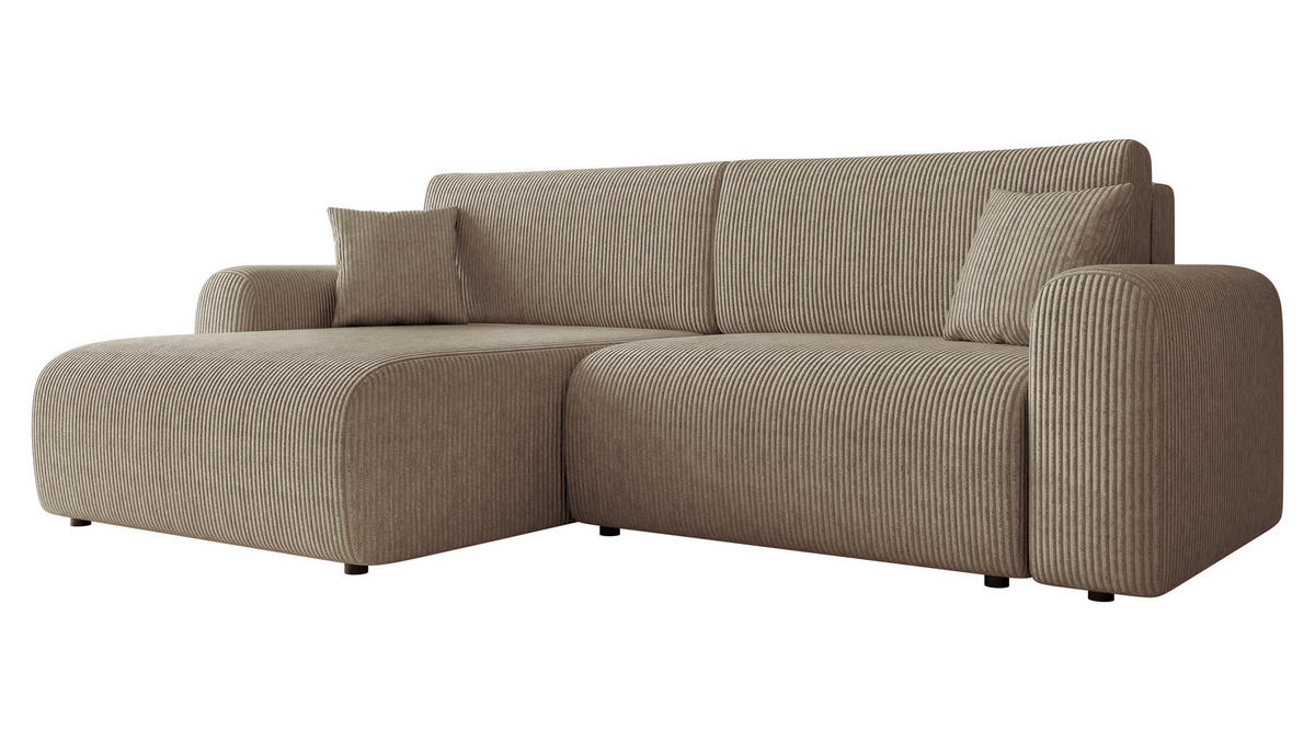 ECKSOFA Floryn L Cord - Beige/Schwarz, Holz/Kunststoff (245/145cm) - MIRJAN24