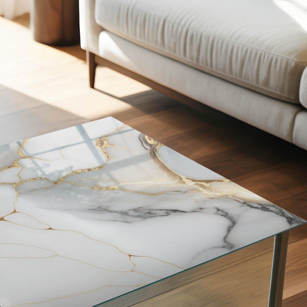 TISCHPLATTE 50x50 cm – Abstrakter Marmor - Creme, Glas (50/50/0.4cm) - Wallfluent