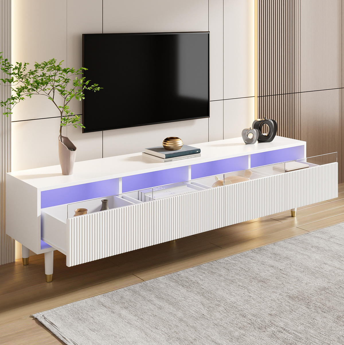 TV-LOWBOARD 178/35/45 cm mit 4 Schubladen und Kabeldurchlass in Weiß - Weiß, Holzwerkstoff (178/45/35cm) - BEAOK