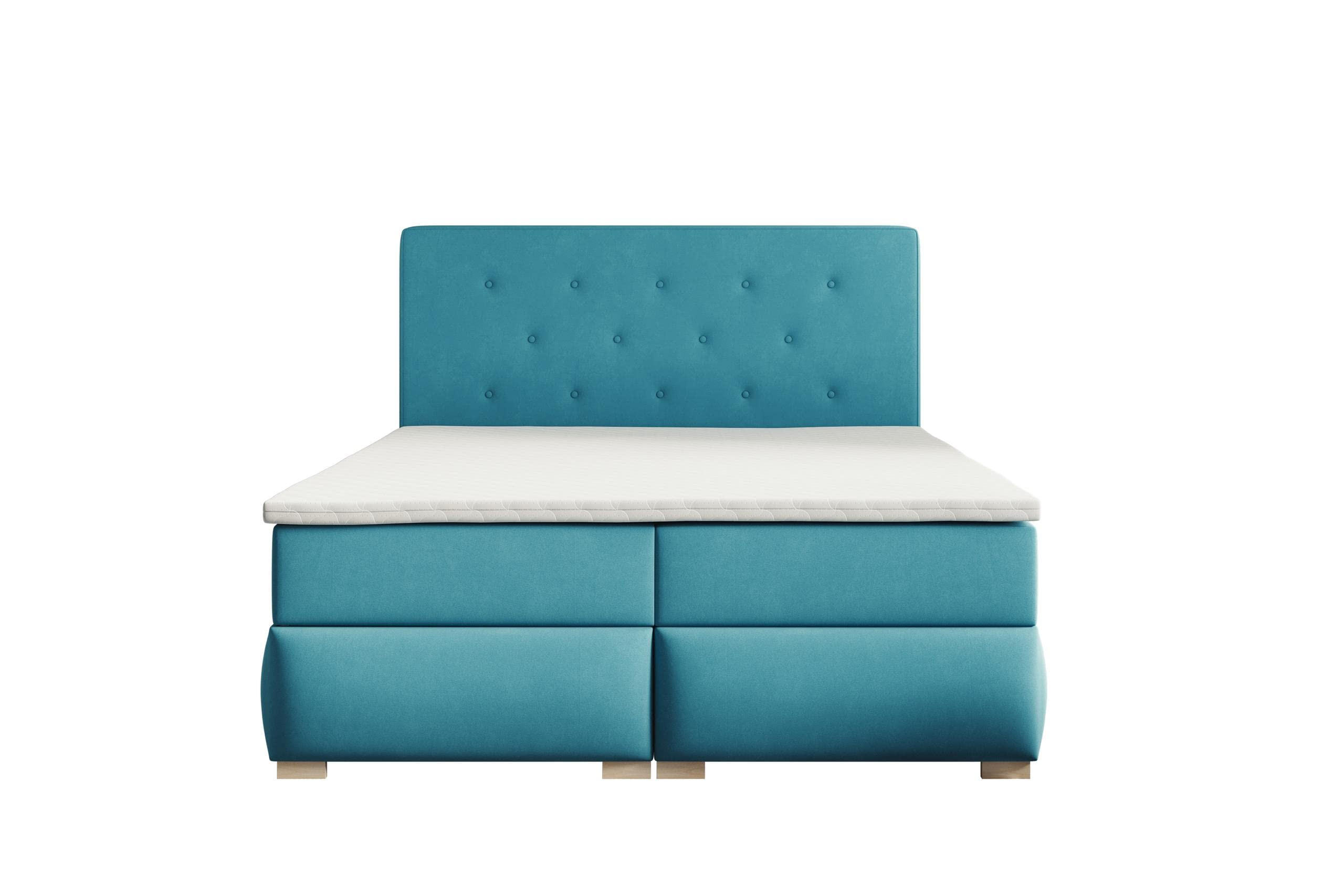 BOXBETT LUPIN, 180 x 200 cm, Double Bed für Schlafzimmer, Elegant Matratze und Bettkasten, Türkis - Türkis, Holz/Textil (180/200cm) - Trada