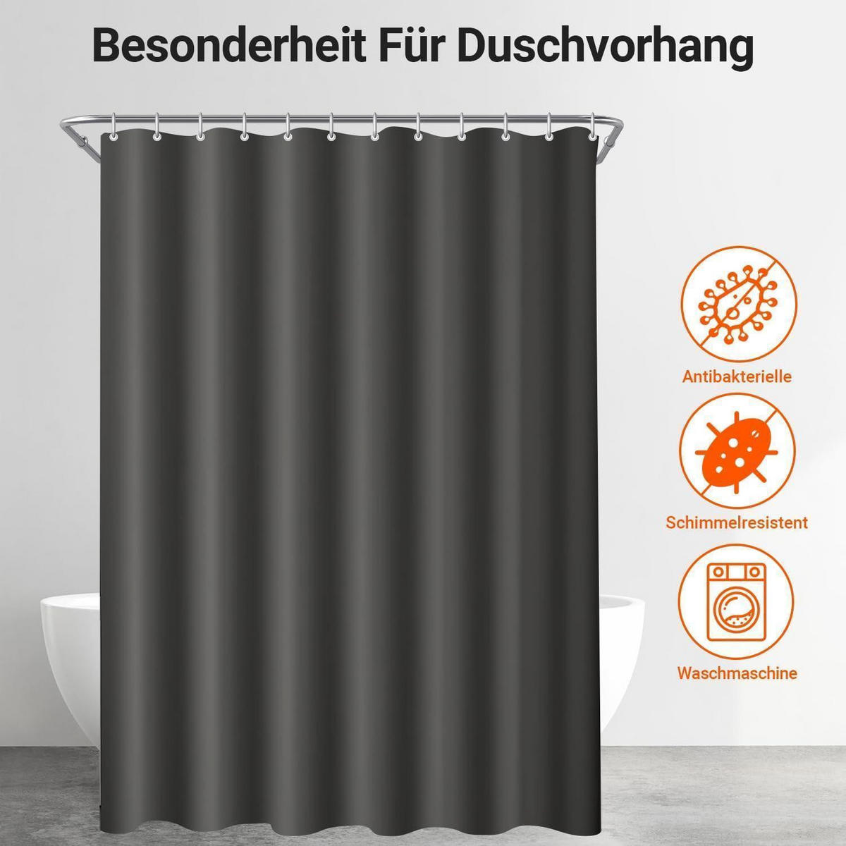 DUSCHVORHANG Dunkelgrau 150 x 180 cm - Anthrazit, Textil (150/180cm)