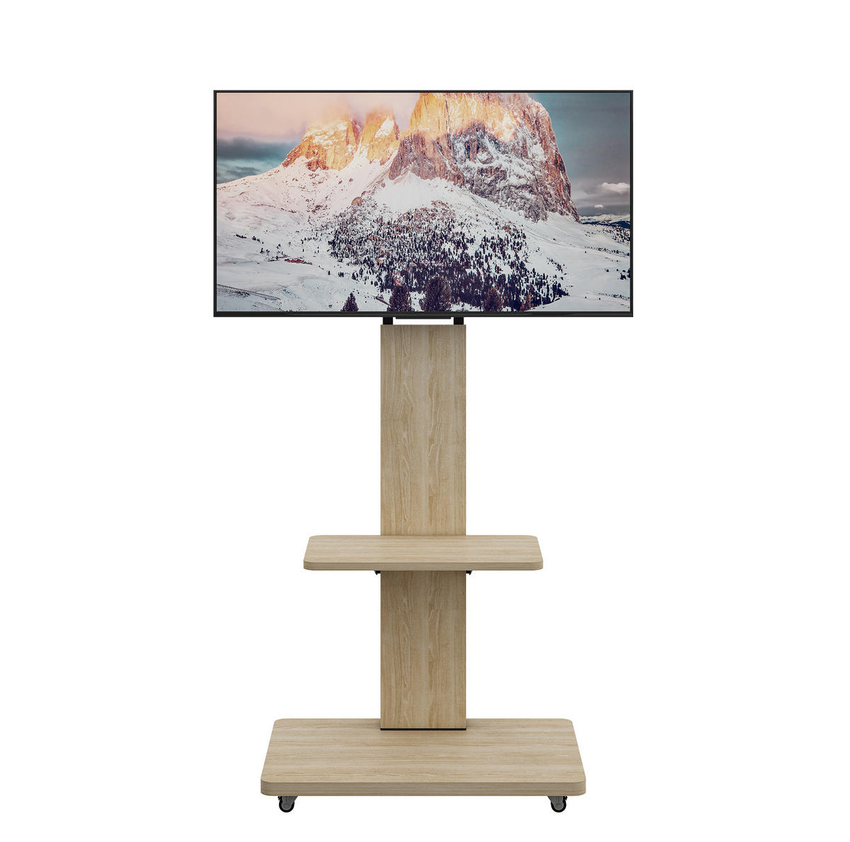 TV-STÄNDER 60/40 cm höhenverstellbar mit schwenkbarer Halterung, Rollen und Ablagen aus MDF und Metall, Natur - Hellbraun, Holzwerkstoff (60/150/40cm) - Redom