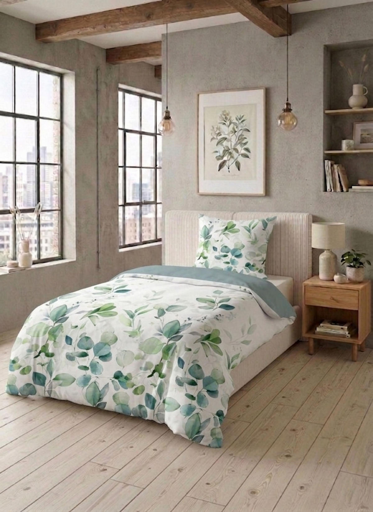 BETTWÄSCHE-GARNITUR Tencel Floral aqua, 135x200 cm + 80x80 cm - Türkis, Textil (135/200cm) - biberna