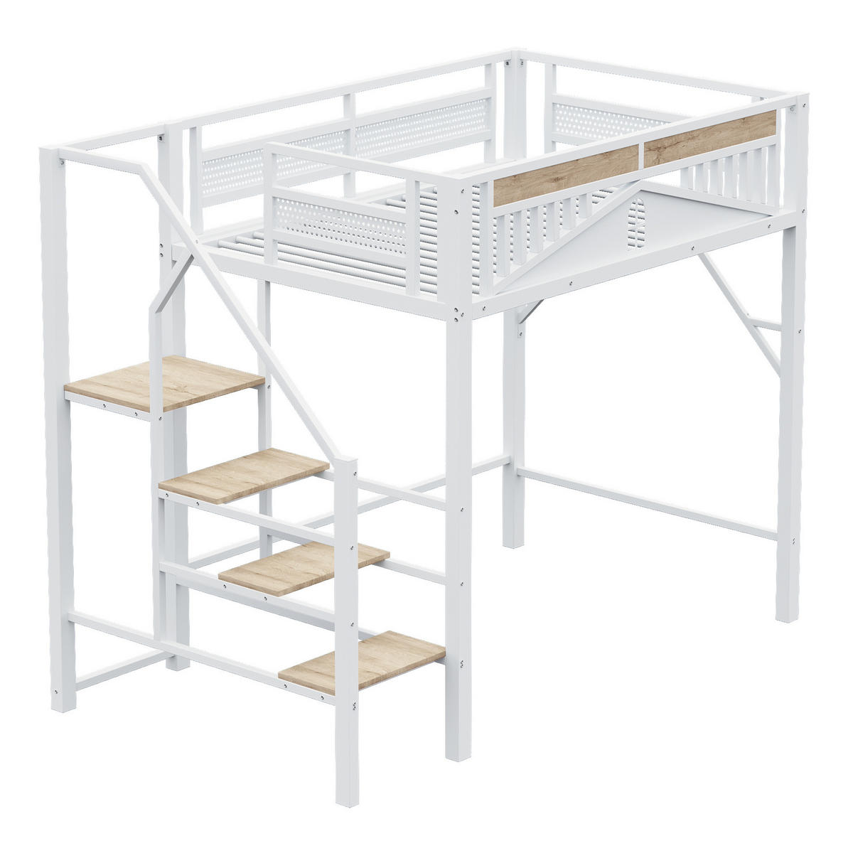 HOCHBETT aus Metall, Sperrholz und MDF 140x200 cm Weiß mit Sicherheitsleiter und Stauraum - Weiß, Metall (140/200cm) - IVMEU