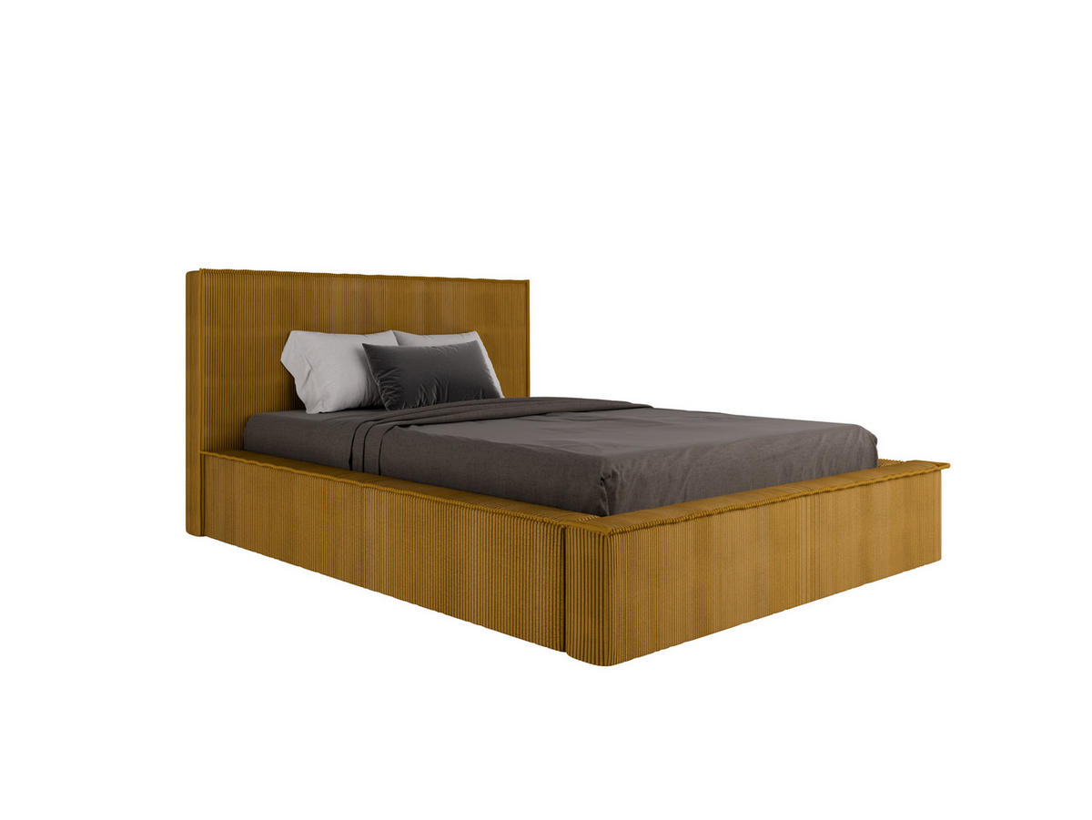 POLSTERBETT SANA 140x200cm Elegantes Polsterbett für modernen Wohnstil , 7-Zonen-Taschenfederkernmatratze mit kokos ARLAN (21 cm), Currygelb - Currygelb, Holz (140/200cm) - Panda Möbel