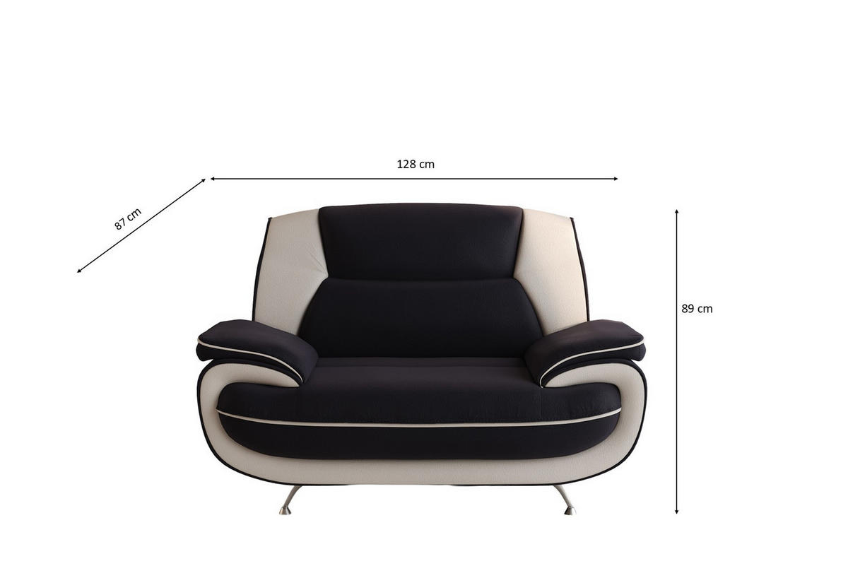 SESSEL, Stoff Soft, Schwarz + Weiß, Palermo - Schwarz, Holz (128/89/87cm) - Kaiser Möbel